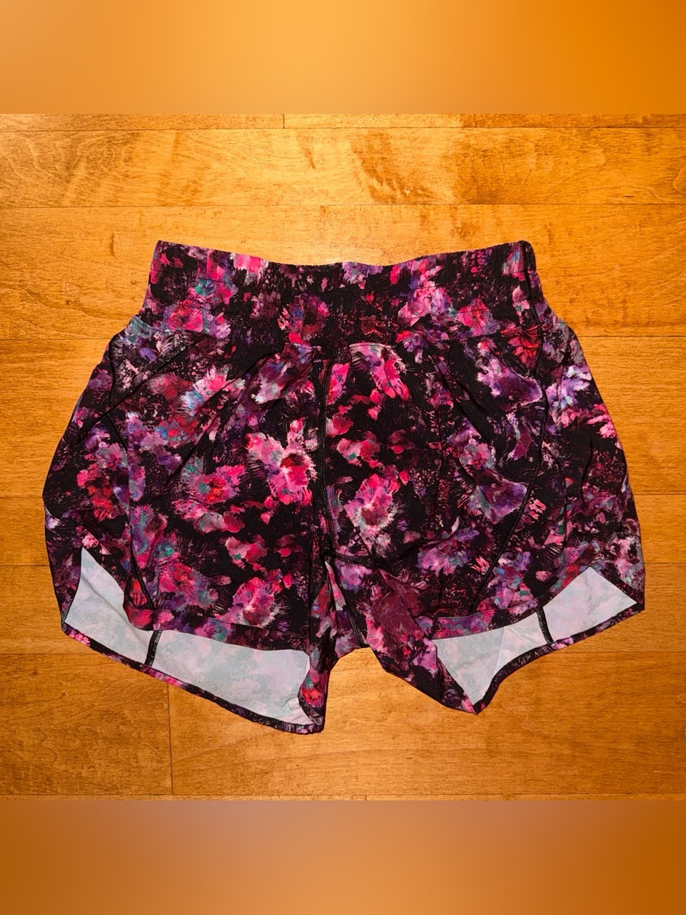lululemon athletica Women's Black Shorts with Pink & Purple Floral Print